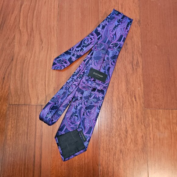 Duchamp London Black Label 100% Silk Tie Purple Blue Paisley Jacquard Luxury - Picture 7 of 7